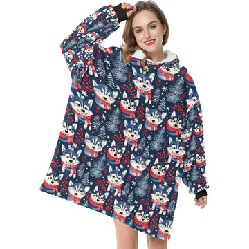 Midnight Merriment Husky Christmas Blanket Hoodie One Size 360x