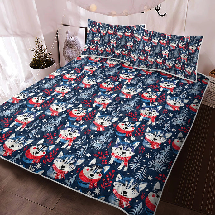 Midnight Merriment Husky Christmas Quilt Blanket Bedding Set-Bedding-Bedding, Blankets, Christmas, Home Decor, Siberian Husky-Twin-Only Quilt-1