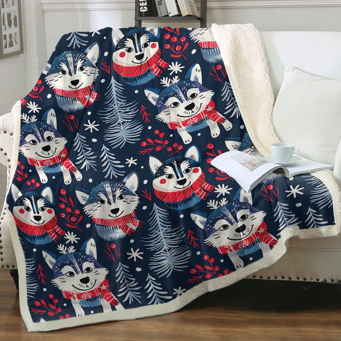 Midnight Merriment Husky Christmas Soft Warm Fleece Blanket-Blanket-Blankets, Christmas, Dog Dad Gifts, Dog Mom Gifts, Home Decor, Siberian Husky-1