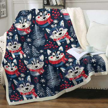 Midnight Merriment Husky Christmas Soft Warm Fleece Blanket 360x