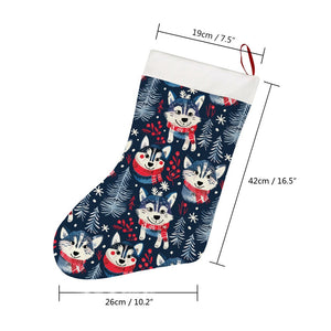 Midnight Merriment Husky Christmas Stocking-Christmas Ornament-Christmas, Home Decor, Siberian Husky-26X42CM-White-4