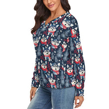 Load image into Gallery viewer, Midnight Merriment Husky Women's V-Neck Christmas Sweater-Apparel-Apparel,Christmas,Dog Mom Gifts,Siberian Husky,Sweater,Sweatshirt-3