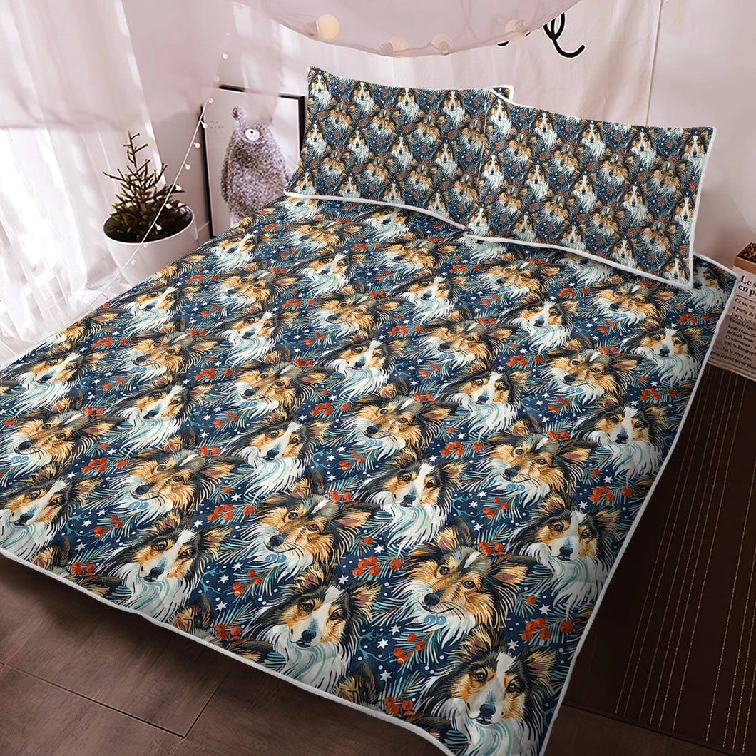 Midwinter Dream Sheltie's Christmas Quilted Blanket or Bedding Set-Bedding-Bedding, Blankets, Christmas, Home Decor, Rough Collie, Shetland Sheepdog-Twin-Only Quilt-2