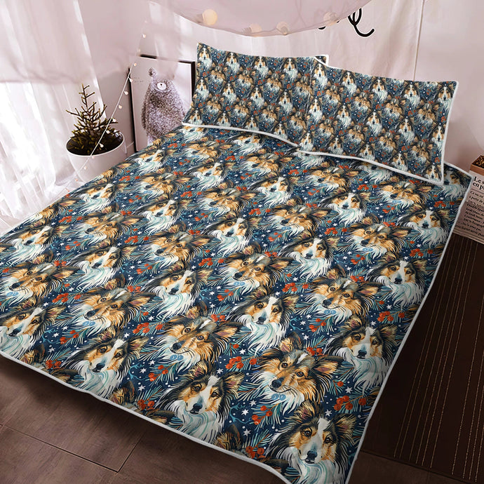 Midwinter Dream Sheltie's Christmas Quilted Blanket or Bedding Set-Bedding-Bedding, Blankets, Christmas, Home Decor, Rough Collie, Shetland Sheepdog-1