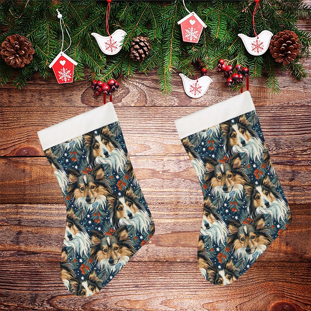 Midwinter Dream Sheltie's Christmas Stocking-Christmas Ornament-Christmas, Home Decor, Shetland Sheepdog-26X42CM-White1-3