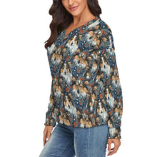 Load image into Gallery viewer, Midwinter Dream Sheltie's Women's V-Neck Christmas Sweater-Apparel-Apparel,Christmas,Dog Mom Gifts,Rough Collie,Shetland Sheepdog,Sweater,Sweatshirt-3