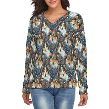 Load image into Gallery viewer, Midwinter Dream Sheltie's Women's V-Neck Christmas Sweater-Apparel-Apparel,Christmas,Dog Mom Gifts,Rough Collie,Shetland Sheepdog,Sweater,Sweatshirt-S-2