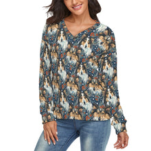 Load image into Gallery viewer, Midwinter Dream Sheltie's Women's V-Neck Christmas Sweater-Apparel-Apparel,Christmas,Dog Mom Gifts,Rough Collie,Shetland Sheepdog,Sweater,Sweatshirt-1