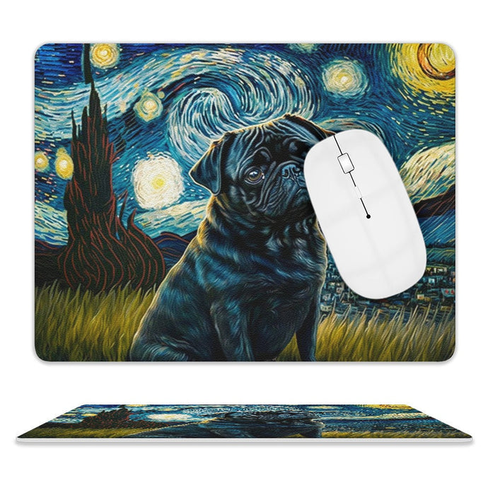 Milky Way Black Pug Leather Mouse Pad-Accessories-Accessories, Dog Dad Gifts, Dog Mom Gifts, Home Decor, Mouse Pad, Pug-ONE SIZE-White-2