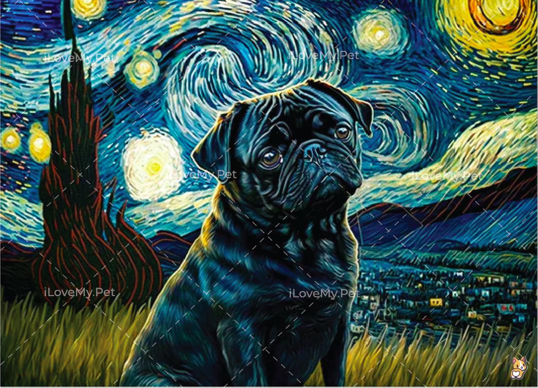 Milky Way Black Pug Wall Art Poster