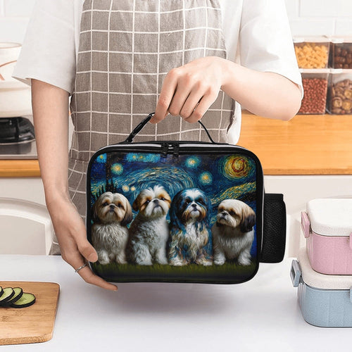 Milky Way Shih Tzus Leather Lunch Bag-Accessories-Bags, Dog Dad Gifts, Dog Mom Gifts, Lunch Bags, Shih Tzu-Black-ONE SIZE-2