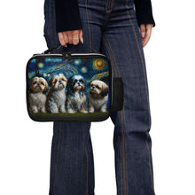 Load image into Gallery viewer, Milky Way Shih Tzus Leather Lunch Bag-Accessories-Bags, Dog Dad Gifts, Dog Mom Gifts, Lunch Bags, Shih Tzu-Black-ONE SIZE-4