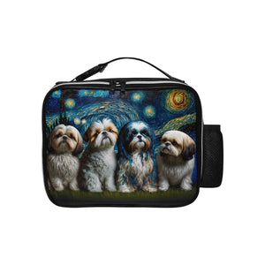 Milky Way Shih Tzus Leather Lunch Bag-Accessories-Bags, Dog Dad Gifts, Dog Mom Gifts, Lunch Bags, Shih Tzu-Black-ONE SIZE-1