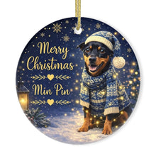 Load image into Gallery viewer, Miniature Pinscher Christmas Ornament - Cozy Winter Pet Portrait Design - Personalize with Photo and Name-Christmas Ornament-Christmas,Christmas Ornament,Miniature Pinscher,Personalize Artwork-3