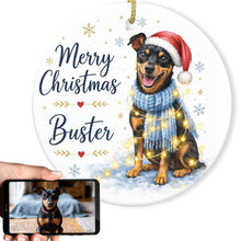 Load image into Gallery viewer, Miniature Pinscher Christmas Ornament - Cozy Winter Pet Portrait Design - Personalize with Photo and Name-Christmas Ornament-Christmas,Christmas Ornament,Personalize Artwork-1