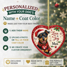 Load image into Gallery viewer, Miniature Pinscher Christmas Ornament - Love &amp; Joy Heart Shaped Portrait - Personalize with Photo and Name-Christmas Ornament-Christmas,Christmas Ornament,Miniature Pinscher,Personalize Artwork-2
