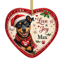 Load image into Gallery viewer, Miniature Pinscher Christmas Ornament - Love &amp; Joy Heart Shaped Portrait - Personalize with Photo and Name-Christmas Ornament-Christmas,Christmas Ornament,Miniature Pinscher,Personalize Artwork-4