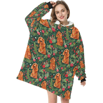 Mistletoe And Cocker Spaniels Christmas Ensemble Blanket Hoodie One Size 360x