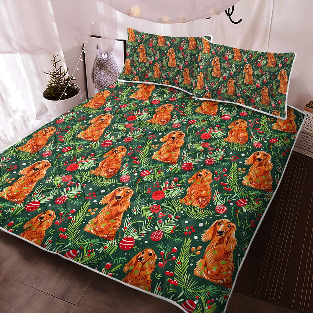 Mistletoe and Cocker Spaniels Christmas Ensemble Quilt Blanket Bedding Set-Bedding-Bedding, Blankets, Christmas, Cocker Spaniel, Home Decor-Twin-Only Quilt-2