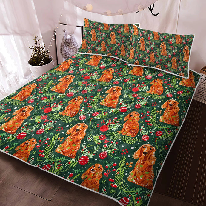 Mistletoe and Cocker Spaniels Christmas Ensemble Quilt Blanket Bedding Set-Bedding-Bedding, Blankets, Christmas, Cocker Spaniel, Home Decor-1