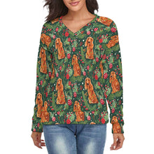 Load image into Gallery viewer, Mistletoe and Cocker Spaniels Ensemble Women's V-Neck Christmas Sweater-Apparel-Apparel,Christmas,Cocker Spaniel,Dog Mom Gifts,Sweater,Sweatshirt-S-2