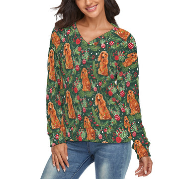 Mistletoe And Cocker Spaniels Ensemble Womens V Neck Christmas Sweater 360x