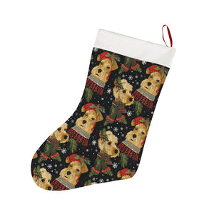 Mistletoe and Muzzles Airedale Terriers Christmas Stocking-Christmas Ornament-Airedale Terrier, Christmas, Home Decor-26X42CM-White2-1