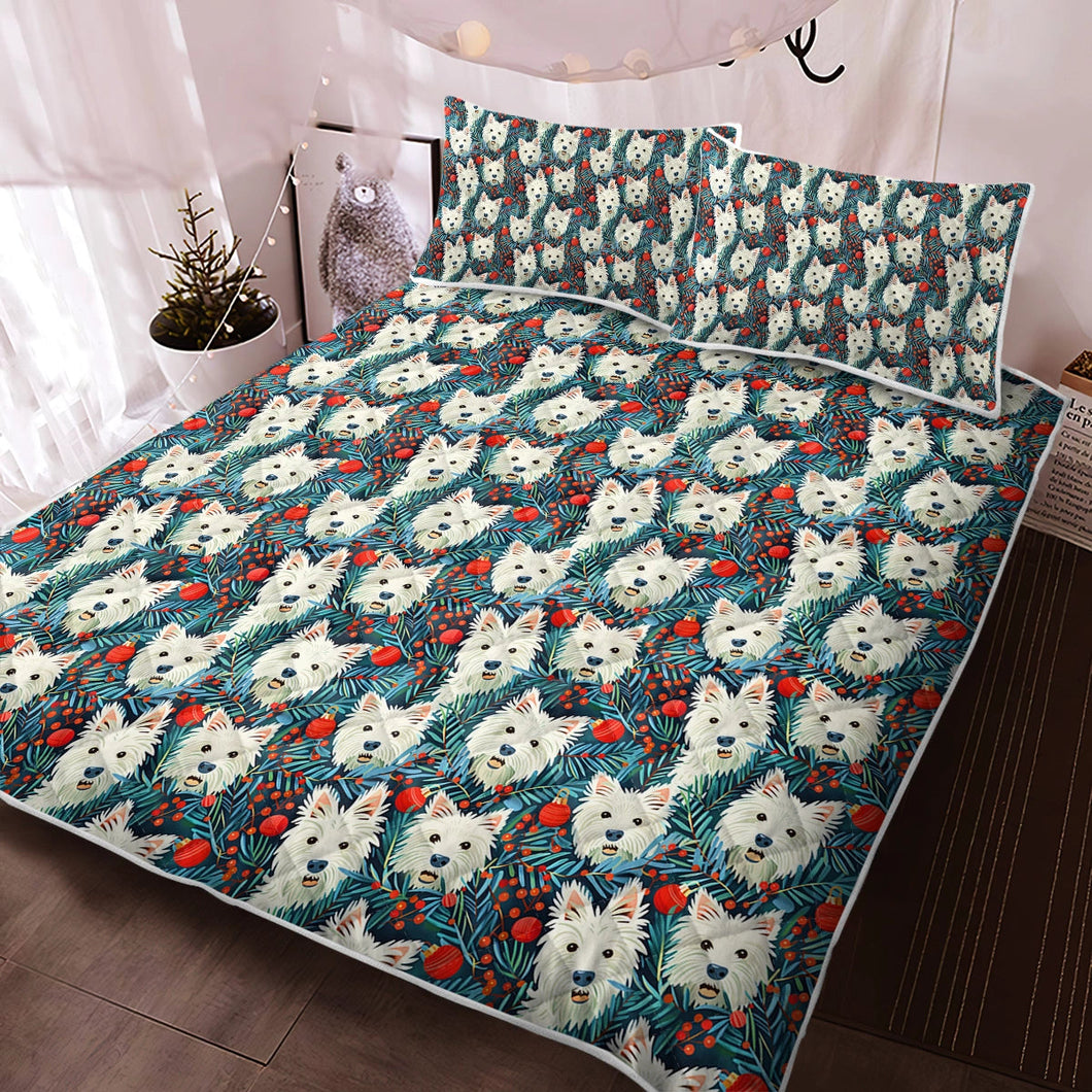 Mistletoe and Westies Christmas Quilted Blanket or Bedding Set-Bedding-Bedding, Blankets, Christmas, Home Decor, West Highland Terrier-Twin-Only Quilt-2