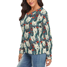 Load image into Gallery viewer, Mistletoe and Westies Women's V-Neck Christmas Sweater-Apparel-Apparel,Christmas,Dog Mom Gifts,Sweater,Sweatshirt,West Highland Terrier-2