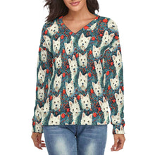 Load image into Gallery viewer, Mistletoe and Westies Women's V-Neck Christmas Sweater-Apparel-Apparel,Christmas,Dog Mom Gifts,Sweater,Sweatshirt,West Highland Terrier-S-White8-1