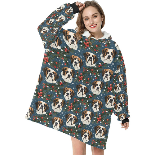 Mistletoe Mountain Dogs Saint Bernard Christmas Blanket Hoodie-Blanket-Apparel, Blanket Hoodie, Blankets, Christmas, Dog Mom Gifts, Saint Bernard-One Size-1