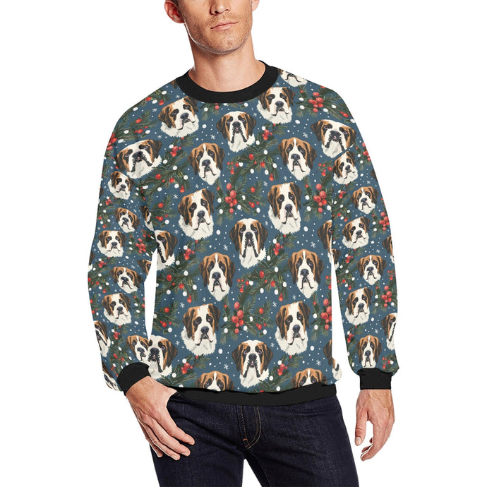 Mistletoe Mountain Dogs Saint Bernard Christmas Fuzzy Sweatshirt for Men-Apparel-Apparel, Christmas, Dog Dad Gifts, Saint Bernard, Sweatshirt-S-1