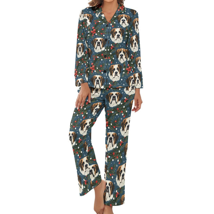 Mistletoe Mountain Dogs Saint Bernard Christmas Pajamas Set for Women-Pajamas-Apparel, Christmas, Dog Mom Gifts, Pajamas, Saint Bernard-4