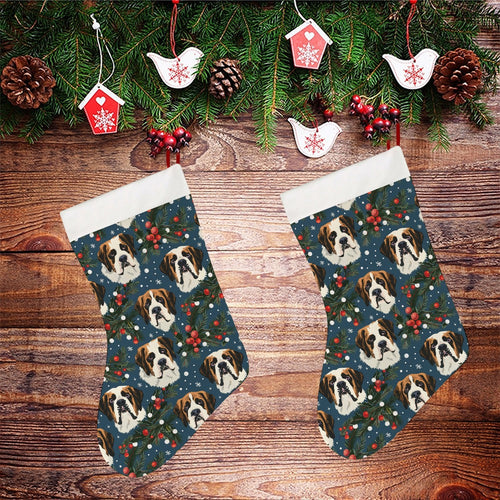 Mistletoe Mountain Dogs Saint Bernard Christmas Stocking-Christmas Ornament-Christmas, Home Decor, Saint Bernard-26X42CM-White-2