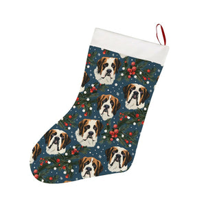 Mistletoe Mountain Dogs Saint Bernard Christmas Stocking-Christmas Ornament-Christmas, Home Decor, Saint Bernard-26X42CM-White-1