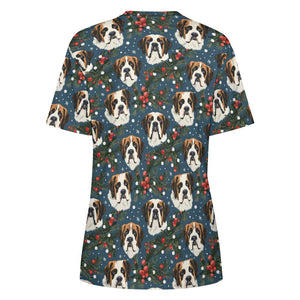 Mistletoe Mountain Dogs Saint Bernard Christmas Women's Cotton T-Shirt-Apparel-Apparel, Christmas, Dog Mom Gifts, Saint Bernard, T Shirt-2