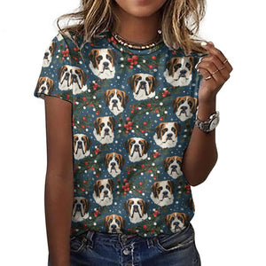 Mistletoe Mountain Dogs Saint Bernard Christmas Women's Cotton T-Shirt-Apparel-Apparel, Christmas, Dog Mom Gifts, Saint Bernard, T Shirt-2XS-Black1-1