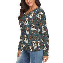 Load image into Gallery viewer, Mistletoe Mountain Dogs Saint Bernard Women's V-Neck Christmas Sweater-Apparel-Apparel,Christmas,Dog Mom Gifts,Saint Bernard,Sweater,Sweatshirt-2