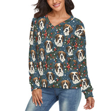 Load image into Gallery viewer, Mistletoe Mountain Dogs Saint Bernard Women's V-Neck Christmas Sweater-Apparel-Apparel,Christmas,Dog Mom Gifts,Saint Bernard,Sweater,Sweatshirt-3