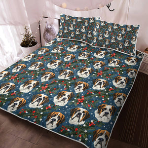 Mistletoe Saint Bernards Christmas Quilted Blanket or Bedding Set-Bedding-Bedding, Blankets, Christmas, Home Decor, Saint Bernard-3