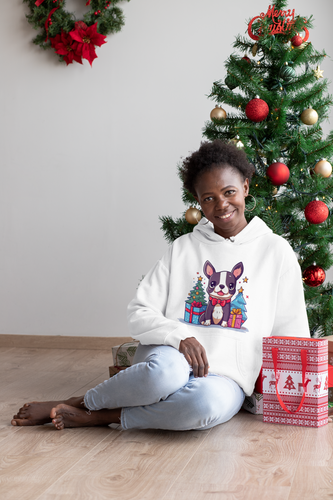 Merry Christmas Boston Terrier Women's Cotton Fleece Hoodie Sweatshirt - 4 Colors-Apparel-Apparel, Boston Terrier, Christmas, Hoodie, Sweatshirt-White-XS-1