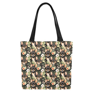 Moonlight Flower Garden Black and Tan Chihuahuas Large Canvas Tote Bags - Set of 2-Accessories-Accessories, Bags, Chihuahua-Set of 2-2