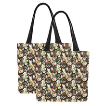 Load image into Gallery viewer, Moonlight Flower Garden Black and Tan Chihuahuas Large Canvas Tote Bags - Set of 2-Accessories-Accessories, Bags, Chihuahua-Set of 2-5