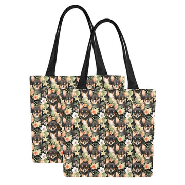Moonlight Flower Garden Black and Tan Chihuahuas Large Canvas Tote Bags - Set of 2-Accessories-Accessories, Bags, Chihuahua-Set of 2-1