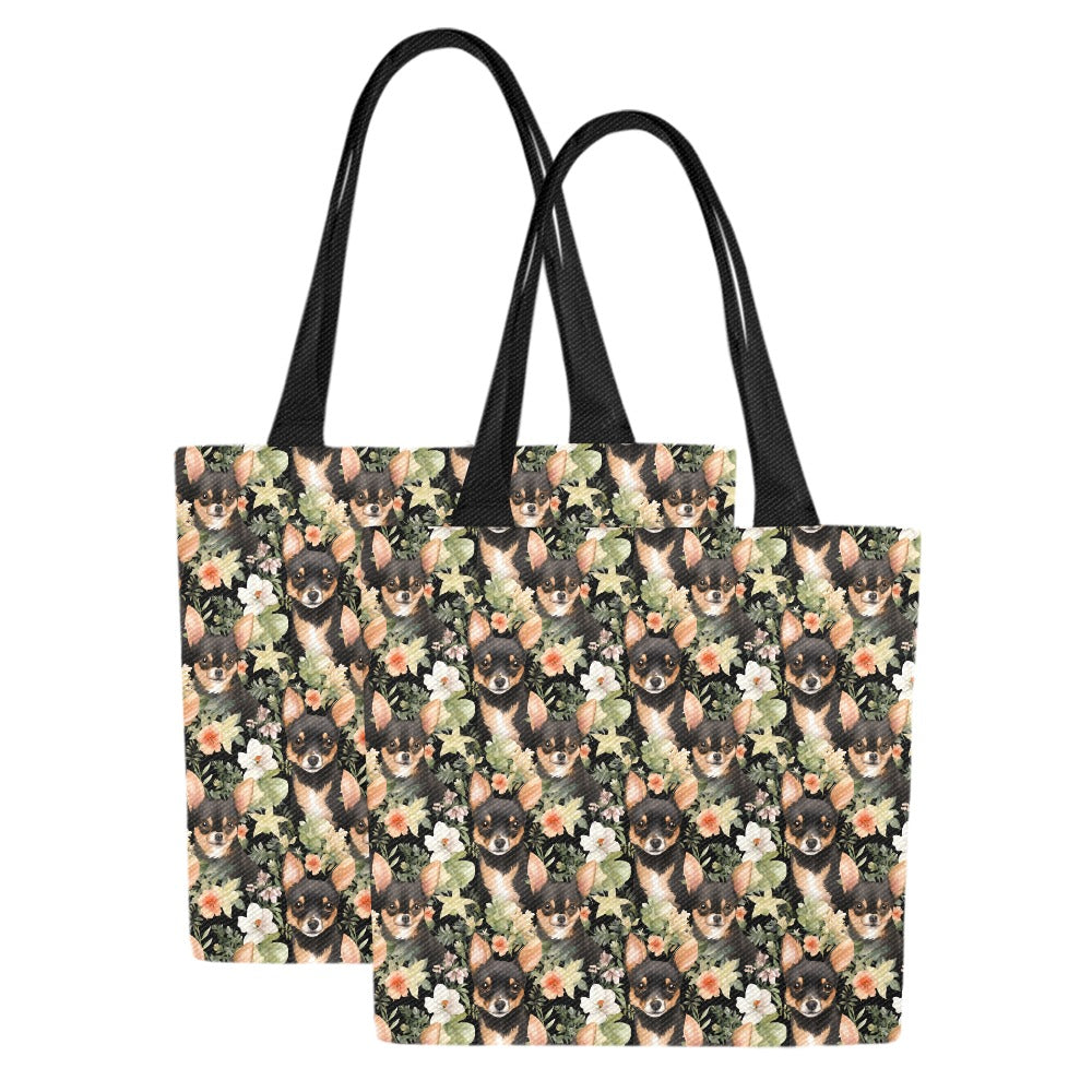 Moonlight Flower Garden Black and Tan Chihuahuas Large Canvas Tote Bags - Set of 2-Accessories-Accessories, Bags, Chihuahua-Set of 2-1