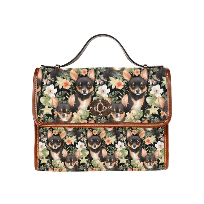 Moonlight Flower Garden Black and Tan Chihuahuas Shoulder Bag Purse-Accessories-Accessories, Bags, Chihuahua, Purse-Black-ONE SIZE-1
