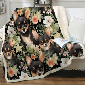 Moonlight Flower Garden Black and Tan Chihuahuas Soft Warm Fleece Blanket-Blanket-Blankets, Chihuahua, Home Decor-12