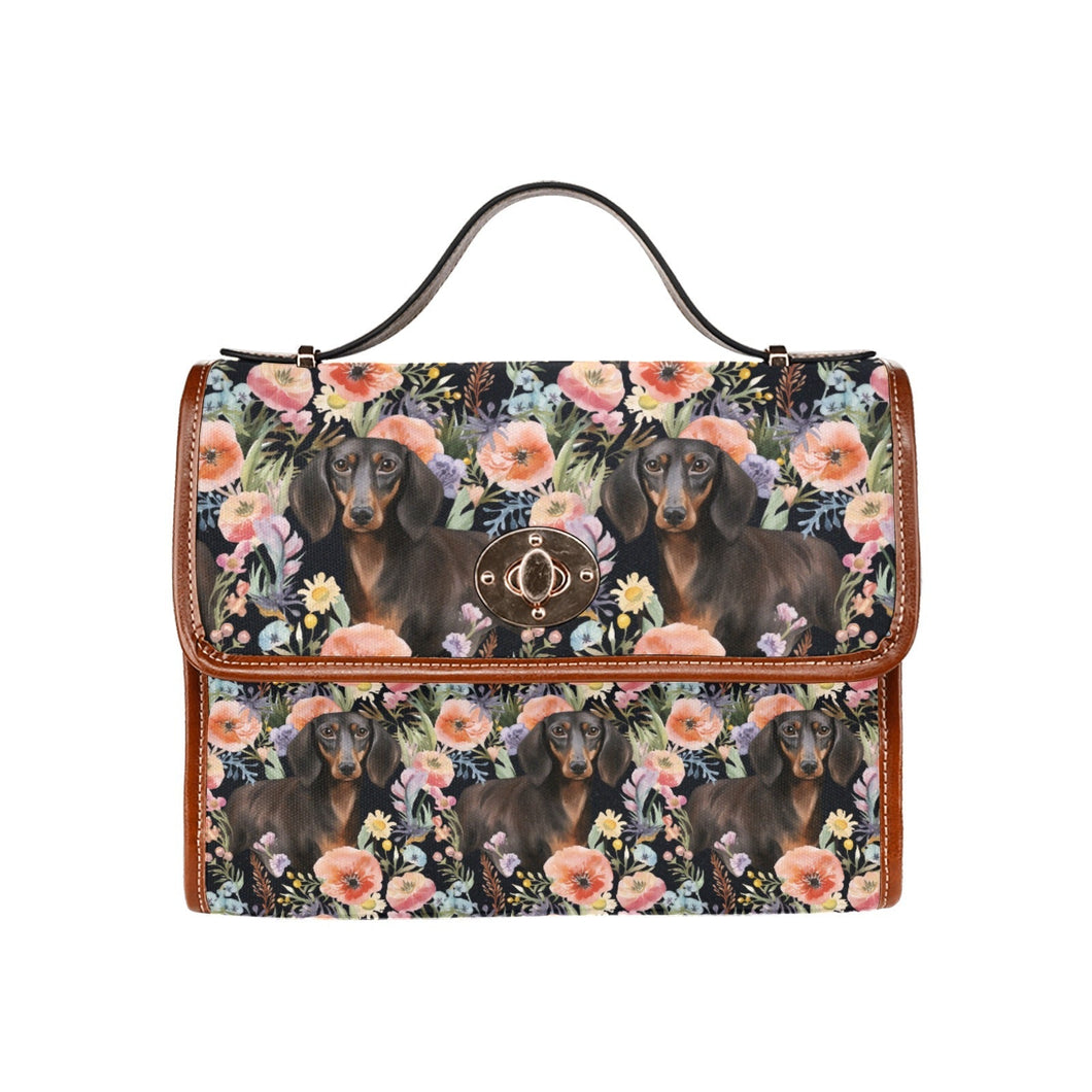 Moonlight Flower Garden Black and Tan Dachshunds Shoulder Bag Purse-Accessories, Bags, Purse-Black2-ONE SIZE-1