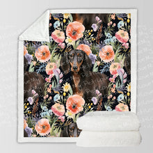 Load image into Gallery viewer, Moonlight Flower Garden Black and Tan Dachshunds Soft Warm Fleece Blanket-Blanket-Blankets, Dachshund, Home Decor-10