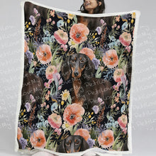 Load image into Gallery viewer, Moonlight Flower Garden Black and Tan Dachshunds Soft Warm Fleece Blanket-Blanket-Blankets, Dachshund, Home Decor-11